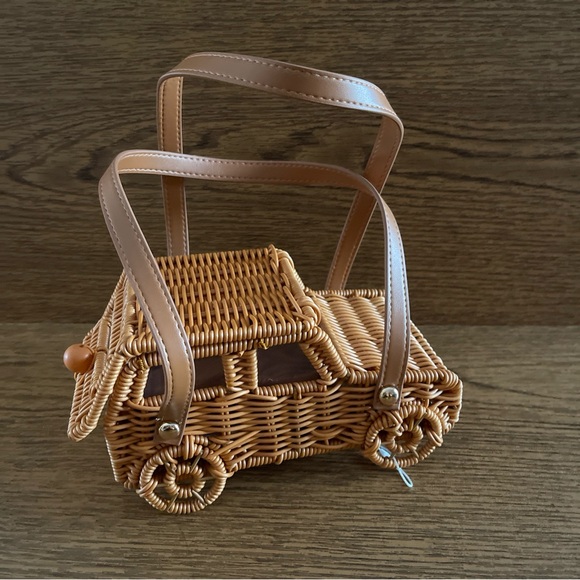 Tommy Bahama Tan Woven Rattan Car-Shaped Satchel - Picture 4 of 16